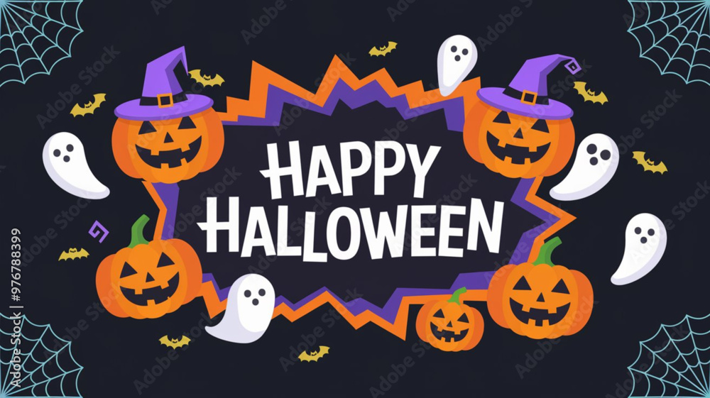 Spooky Halloween Poster with Haunted House and Full Moon Scene Spooky Halloween Poster with Haunted House and Full Moon Scene