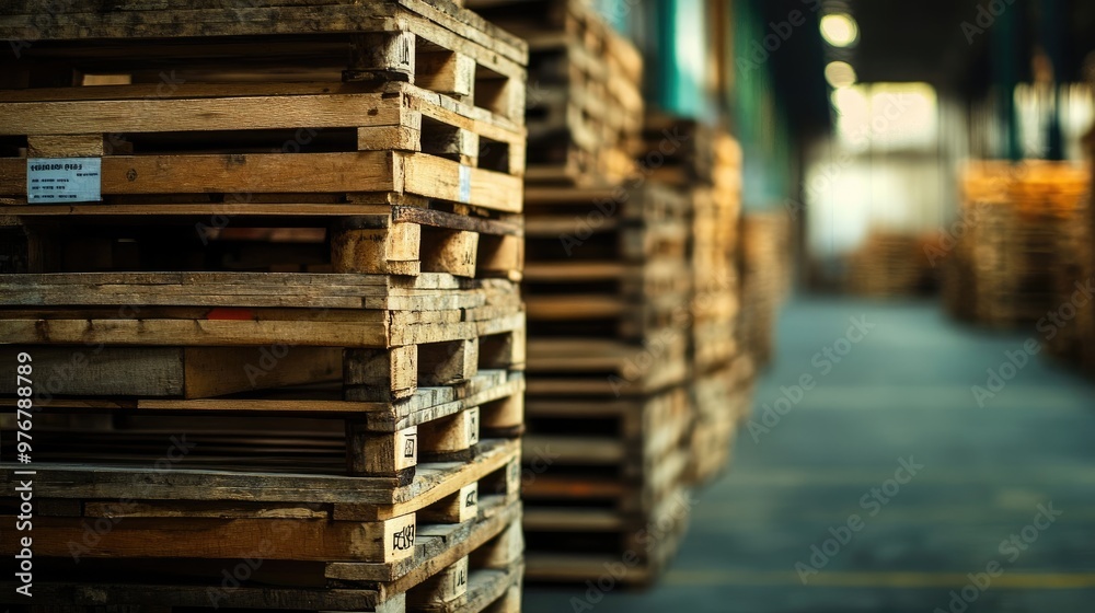 Close-Up of Stacked Euro Pallets in an Empty Warehouse, Perfect for Logistics and Freight Imagery Close-Up of Stacked Euro Pallets in an Empty Warehouse, Perfect for Logistics and Freight Imagery