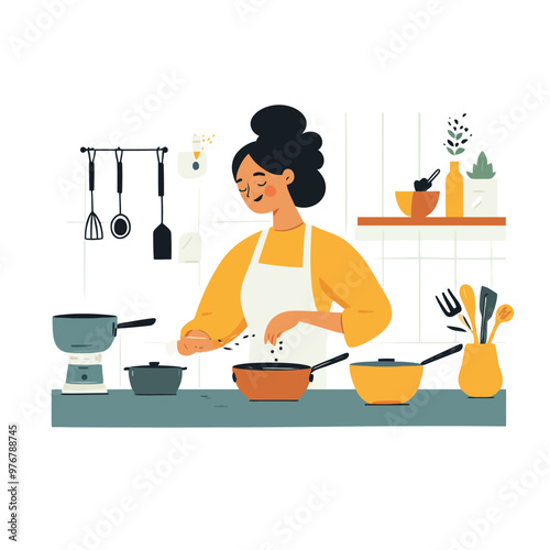 A woman cooking in kitchen