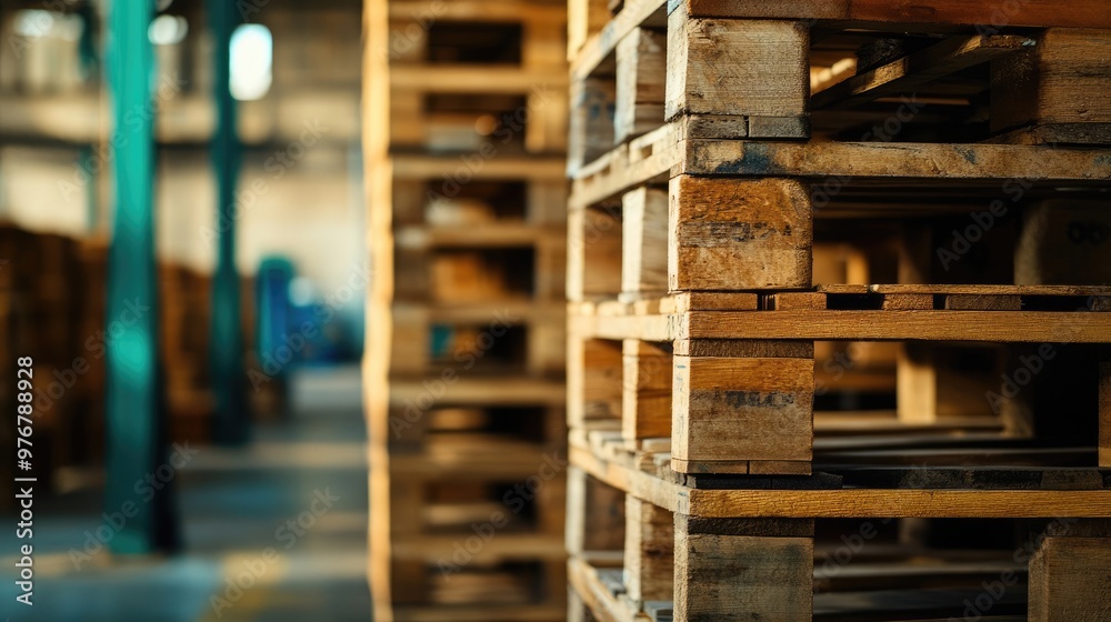 Close-Up of Stacked Euro Pallets in an Empty Warehouse, Perfect for Logistics and Freight Imagery Close-Up of Stacked Euro Pallets in an Empty Warehouse, Perfect for Logistics and Freight Imagery