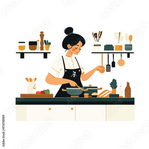 A woman cooking in kitchen