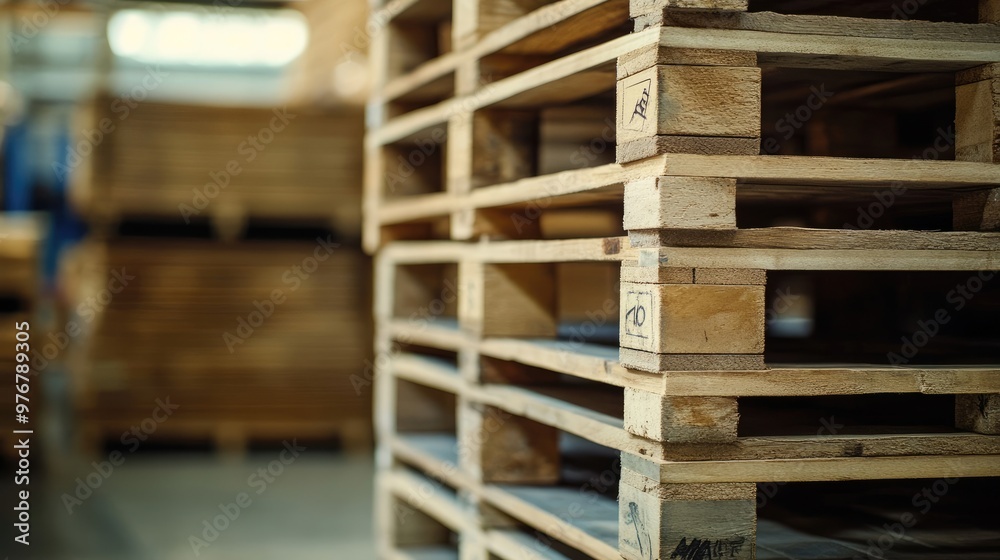Close-Up of Stacked Euro Pallets in an Empty Warehouse, Perfect for Logistics and Freight Imagery Close-Up of Stacked Euro Pallets in an Empty Warehouse, Perfect for Logistics and Freight Imagery