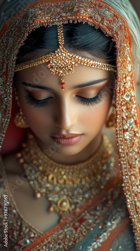 young indian woman in traditional Indian wedding dress