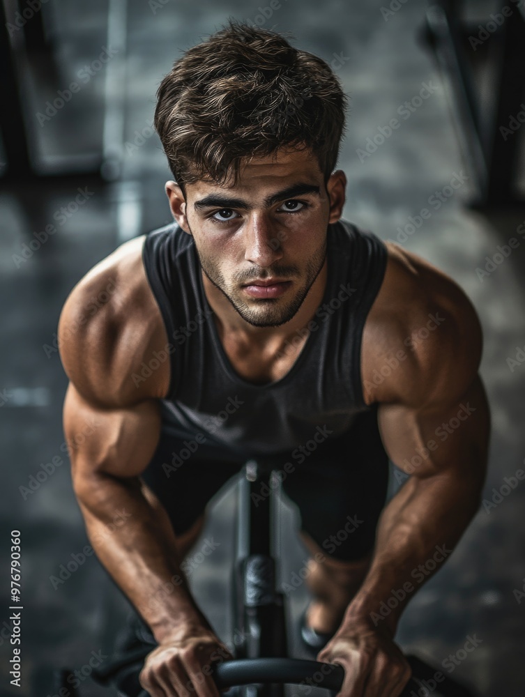 Man exercising on stationary bike Man exercising on stationary bike
