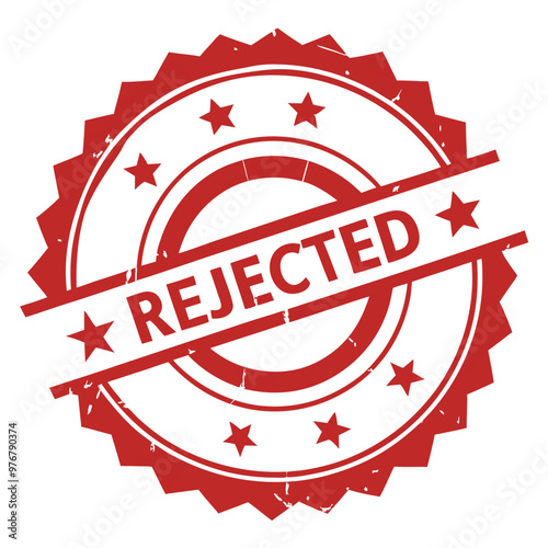 Rejected stamp badge design, red color, official denial and disapproval seal, with copy space