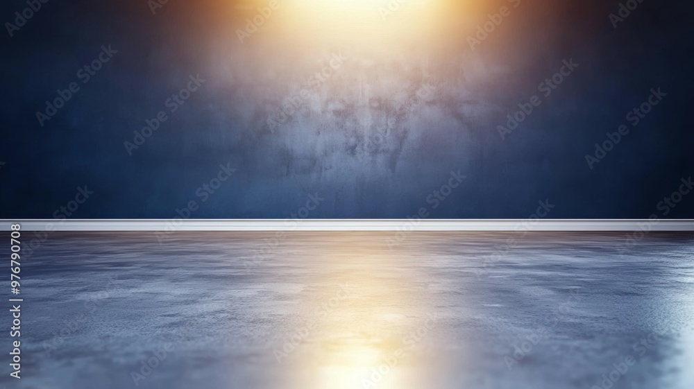 A large empty room with a blue wall and a white floor A large empty room with a blue wall and a white floor