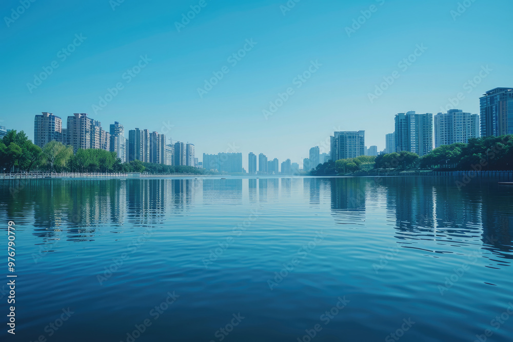 Fototapeta premium Urban residential buildings by the lake