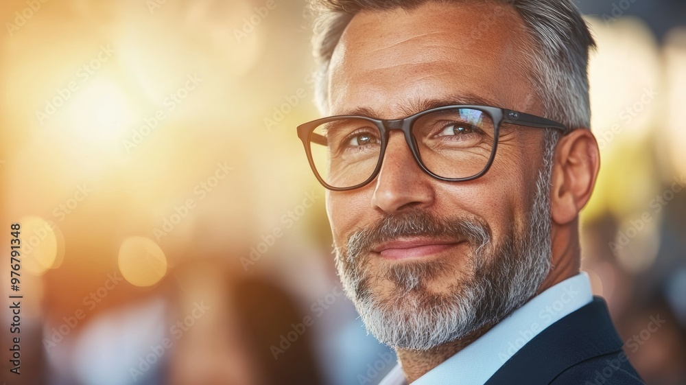 A man with glasses is smiling and looking at the camera A man with glasses is smiling and looking at the camera