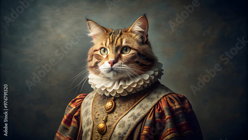 Vintage portrait of a distinguished wise cat in a regal pose , cat, vintage, portrait, wise, distinguished, feline, retro photo