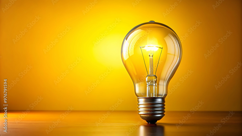 Close up of a glowing light bulb on a bright yellow background, light bulb, glowing, yellow, vibrant, energy Close up of a glowing light bulb on a bright yellow background, light bulb, glowing, yellow, vibrant, energy