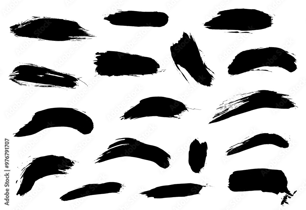 Ensemble de traces de coups de pinceau à la peinture acrylique - Version 1 - Illustration sur fond transparent PNG, et JPEG