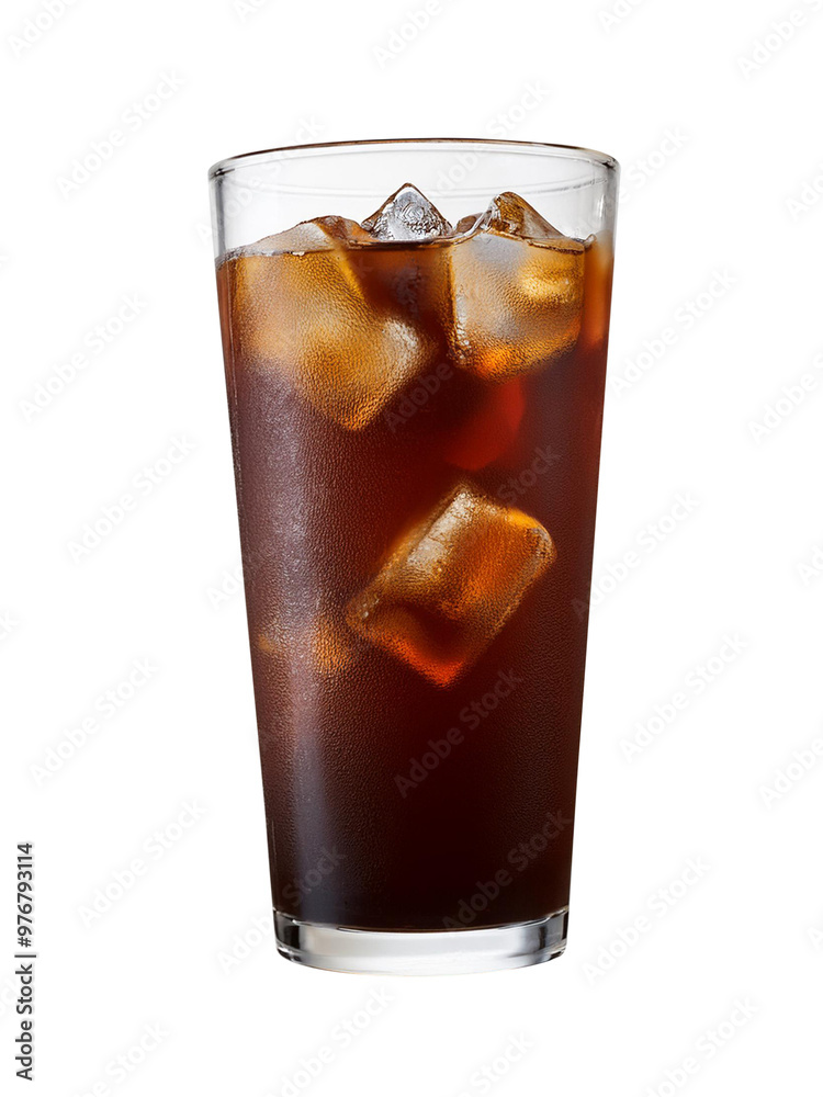 Iced coffee cafe Americano in a glass, isolated png