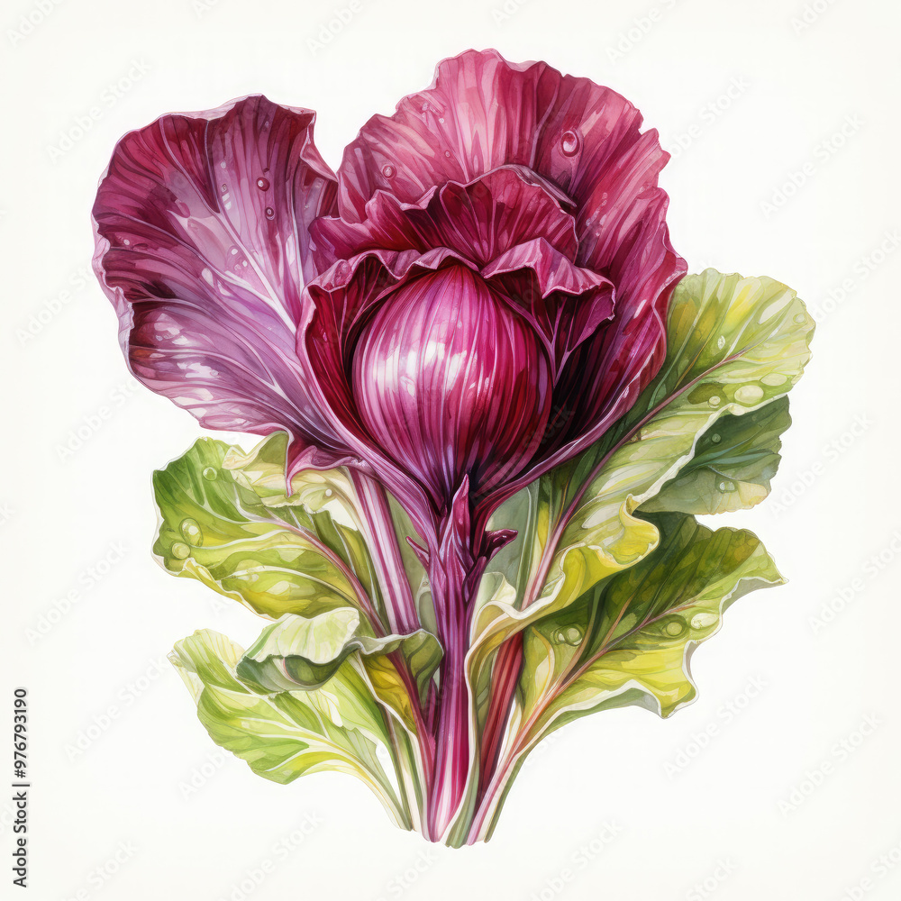 Watercolor Radicchio Illustration, Generative Ai Watercolor Radicchio Illustration, Generative Ai