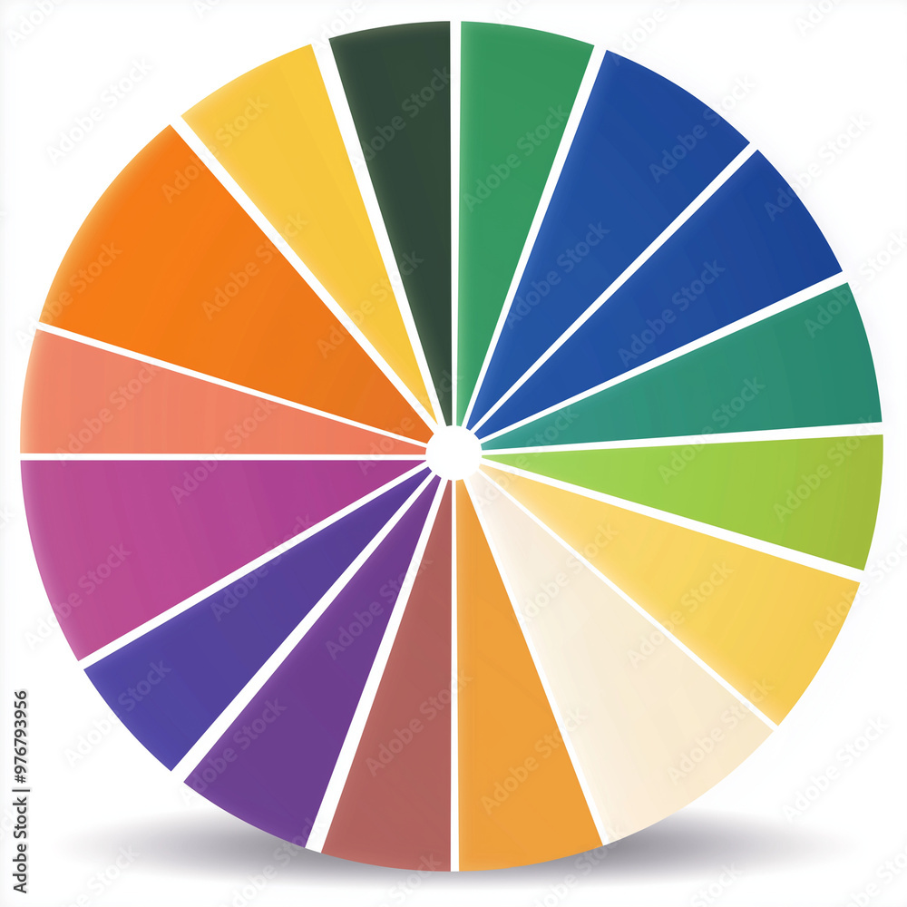 Obraz premium Farbenfroher Regenbogenkreis, in Segmente geteilt. Vibrantes Spektrum, geometrisches Design. Diversity-Symbol, kreative Infografik. Modernes abstraktes Kunstwerk