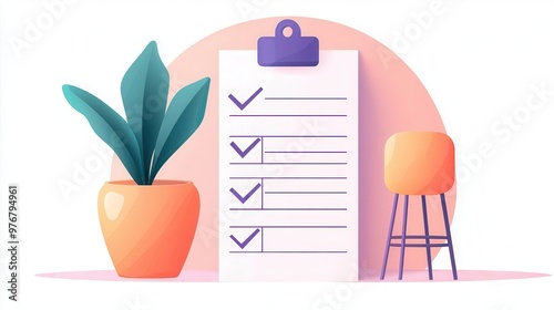 Task completion tracker, simple checklist layout, flat design illustration