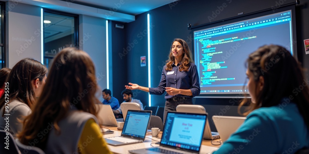 Indian Female Programming Teacher Explains Coding to Engaged Students ...