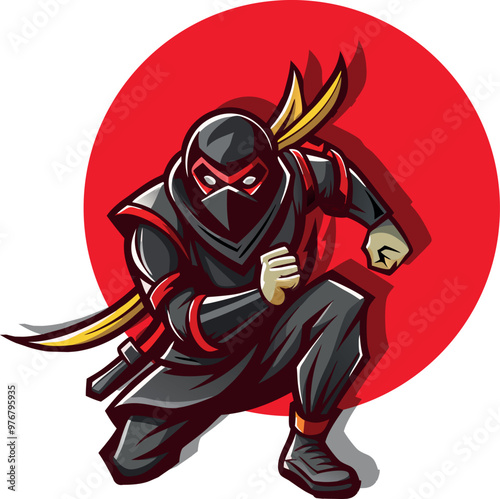 ninja col sole rosso