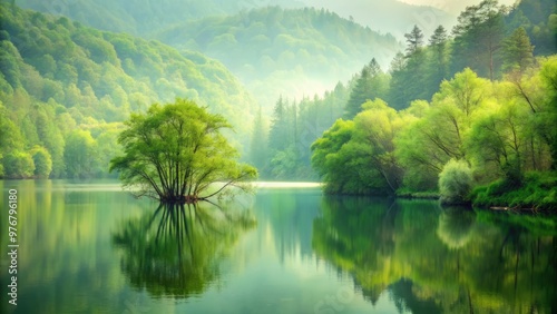 Pale soothing green, a gentle hue, envelops tranquility in the cradle of nature, soothing the senses with serenity. photo