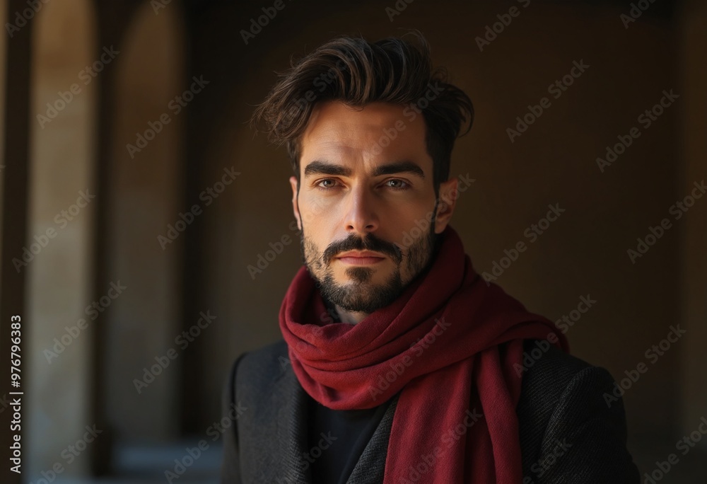 Portrait of an italian beautiful man with a scarf Portrait of an italian beautiful man with a scarf