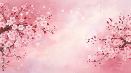 Pink Cherry blossom Illustration. Frame of Sakura Cherry Blossoms Spring flower