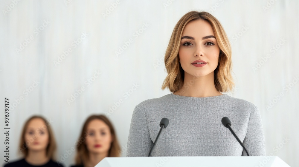 Woman Speaking at Podium. Woman Speaking at Podium.