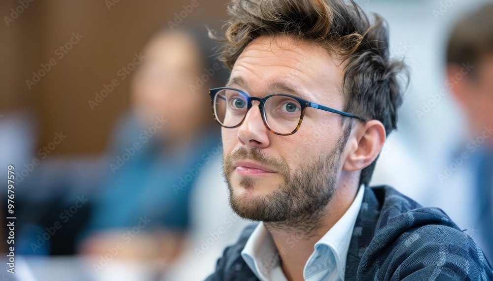 Young Man in Glasses Looking to the Side Young Man in Glasses Looking to the Side