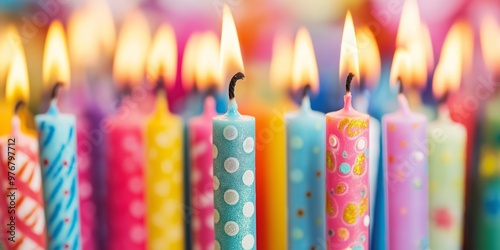 A row of colorful candles with polka dots on them