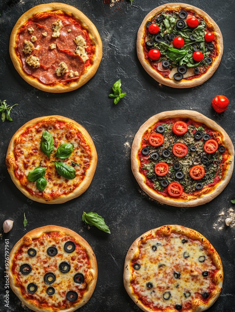 Pizzas with toppings Pizzas with toppings