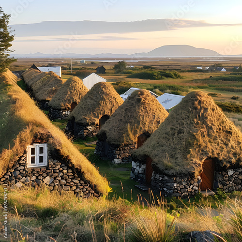 Magnificent summer sunrise in Skogur village, South Iceland, Europe. photo