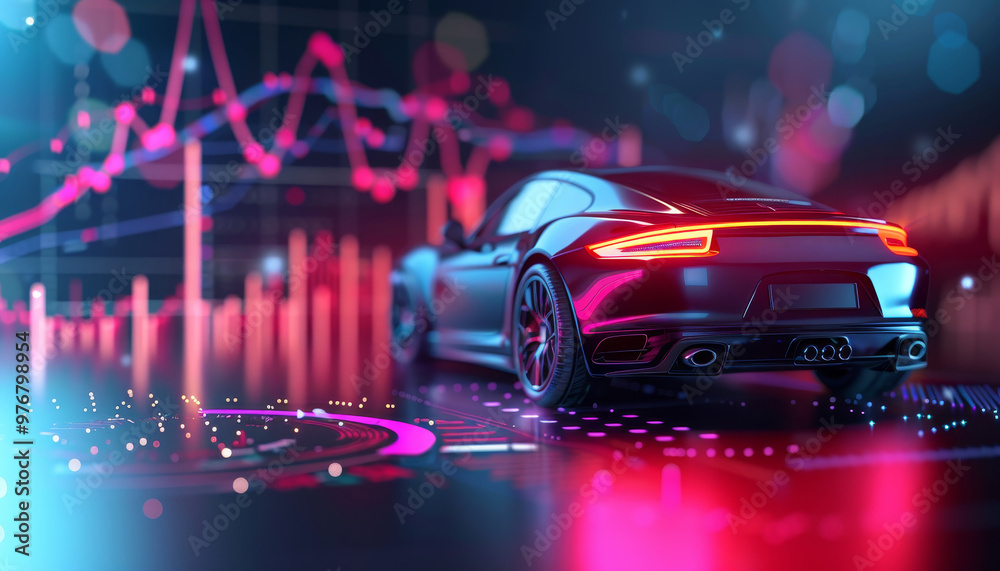 Sports Car with Neon Lights and Charts Sports Car with Neon Lights and Charts