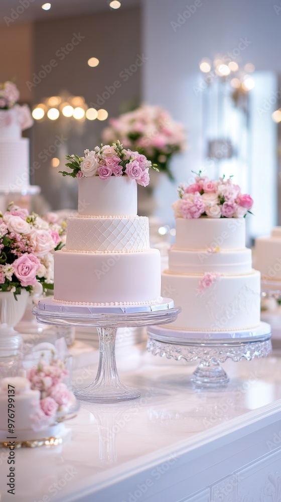 Elegant bakery with wedding cakes and pastel decor
Elegant bakery with wedding cakes and pastel decor