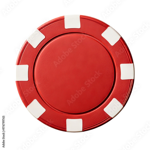 A vibrant red poker chip with white accents, perfect for casino-themed designs and gambling-related content.