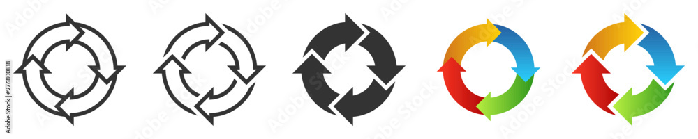 Recycling arrows icon in outline, solid, and multicolor styles. Ideal for eco-friendly, sustainability, or environmental designs. Vector illustration. Recycling arrows icon in outline, solid, and multicolor styles. Ideal for eco-friendly, sustainability, or environmental designs. Vector illustration.