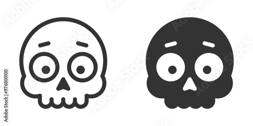 Outlined and solid skull icons with a friendly, cartoonish design. Suitable for Halloween, danger signs, or Day of the Dead themes. Vector illustration.