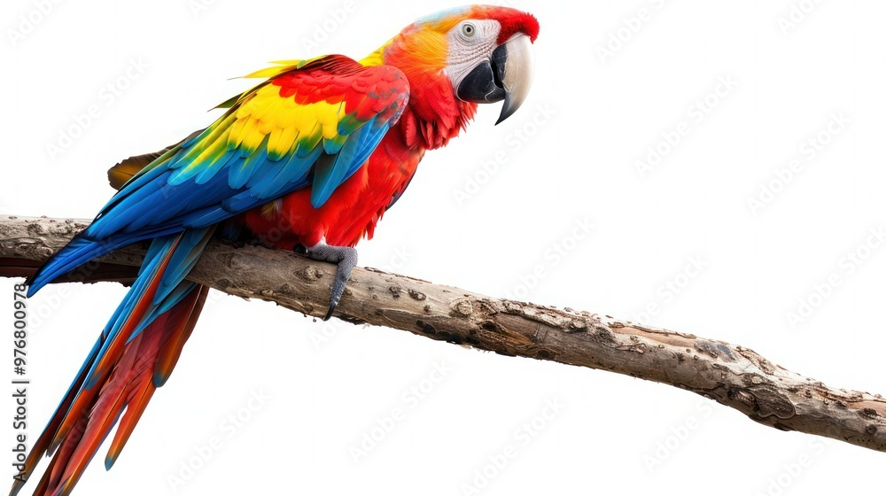 Fototapeta premium colorful parrot perched on a branch isolated on a transparent background.