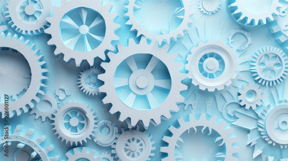 A collection of interconnected gears creating a dynamic pattern, showcasing mechanics and engineering in a soft blue tone. A collection of interconnected gears creating a dynamic pattern, showcasing mechanics and engineering in a soft blue tone.