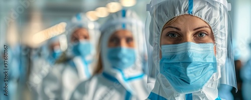 Medical team wearing hazmat suits in hospital