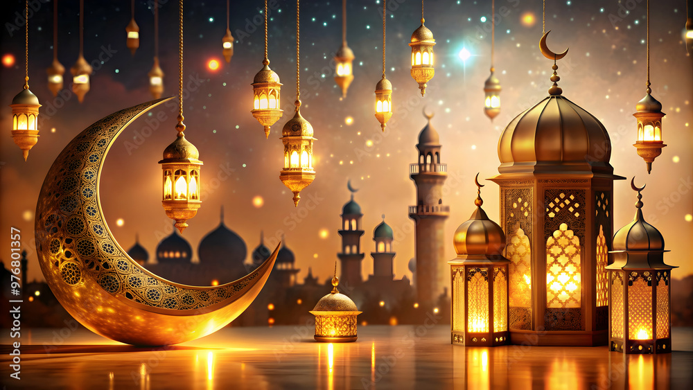 A beautiful stock photo capturing the festive spirit and traditions of Muslim events such as Ramadan, Eid A beautiful stock photo capturing the festive spirit and traditions of Muslim events such as Ramadan, Eid