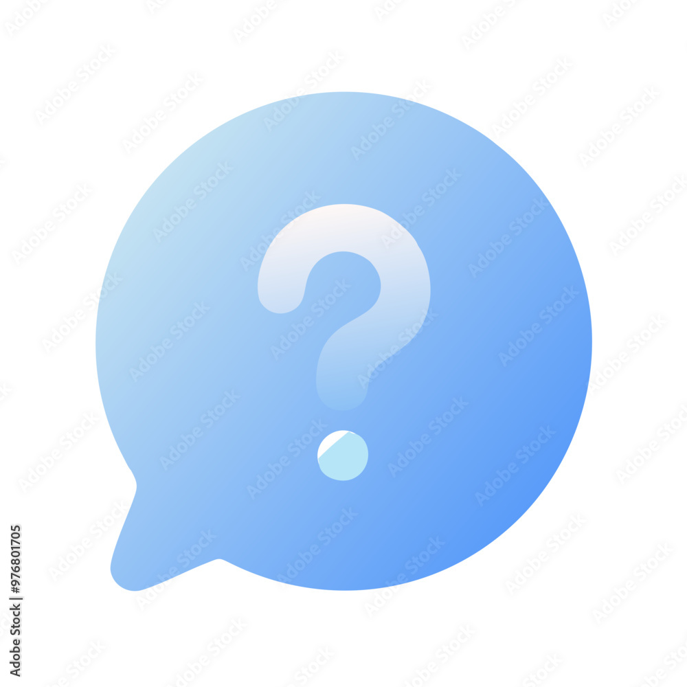 Glossy speech bubble icon with question mark on light blue background Glossy speech bubble icon with question mark on light blue background