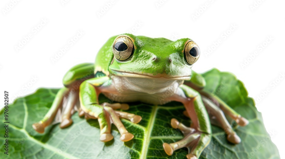Fototapeta premium A tree frog on a leaf isolated on a transparent background.