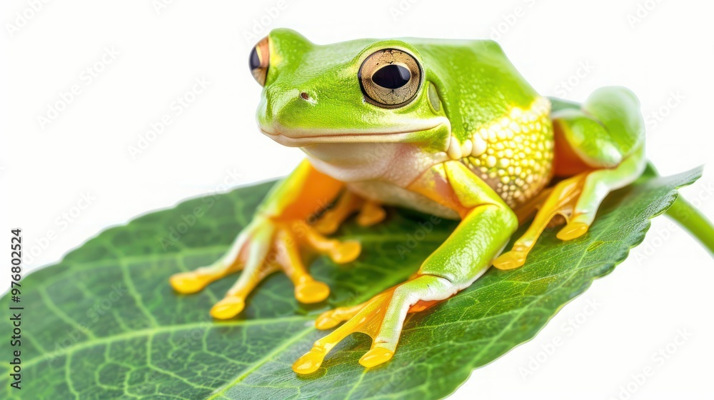 Obraz premium A tree frog on a leaf isolated on a transparent background.
