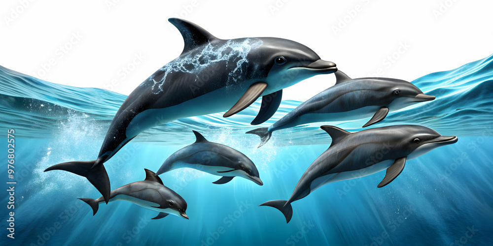Black dolphins swimming in a sea-themed graphic with a white background, dolphins, marine life, ocean Black dolphins swimming in a sea-themed graphic with a white background, dolphins, marine life, ocean