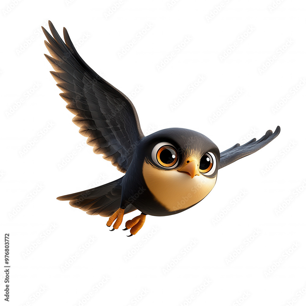 Fototapeta premium Stylized Cartoon Bird in Mid Flight