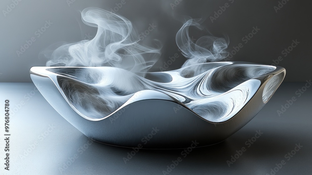 A sleek, metallic bowl emits wisps of steam. A sleek, metallic bowl emits wisps of steam.