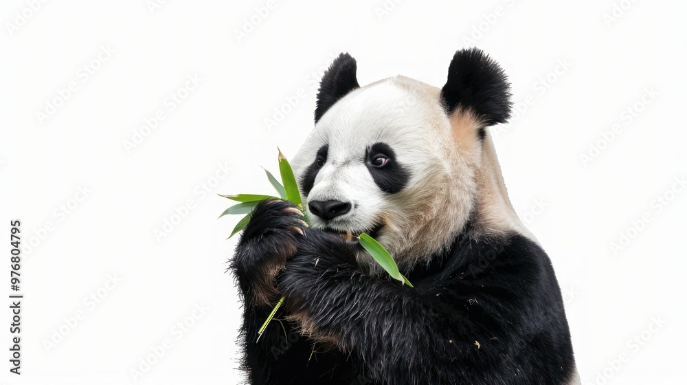 A panda bear eating bamboo isolated on a transparent background. A panda bear eating bamboo isolated on a transparent background.
