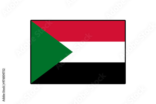 Free Download The flag of Sudan features a horizontal tricolor of red, white, and black with a green triangle on the left. This symbolizes the country's heritage and identity. - GFXLoad