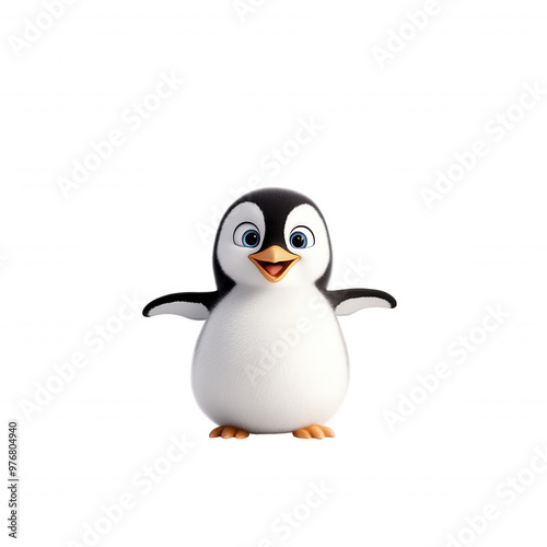 Penguin Standing on White Background, Embracing Minimalism with Curious Expression photo