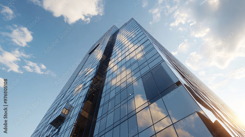 A sleek modern high-rise with a reflective glass exterior. A sleek modern high-rise with a reflective glass exterior.
