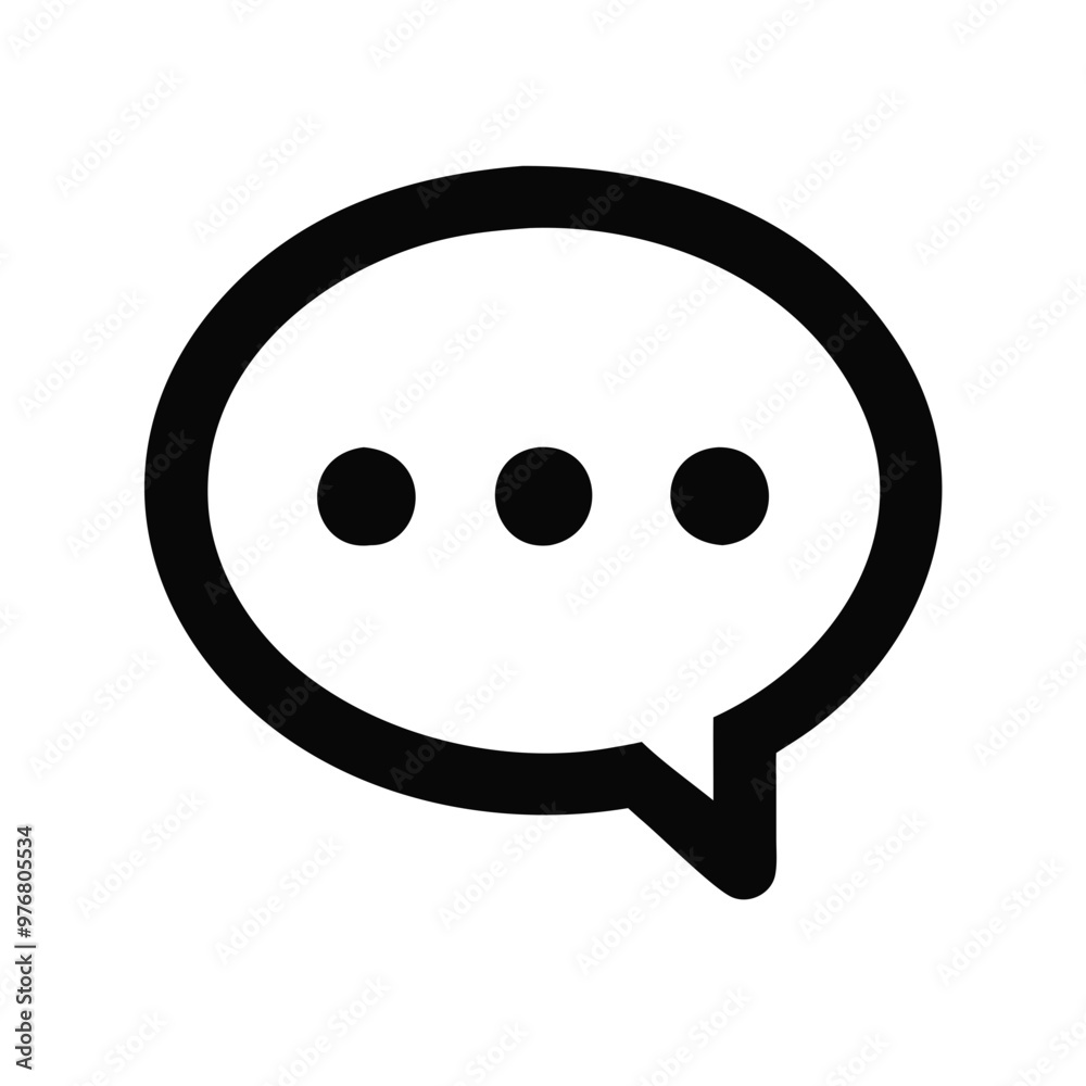 Bold outline speech bubble icon with three dots on gray background Bold outline speech bubble icon with three dots on gray background