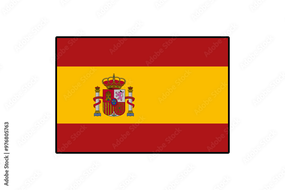 A graphic representation of the national flag of Spain features horizontal stripes of red and yellow with the country's coat of arms in the center. The design emphasizes national pride and identity. A graphic representation of the national flag of Spain features horizontal stripes of red and yellow with the country's coat of arms in the center. The design emphasizes national pride and identity.